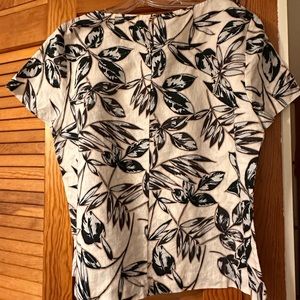 J Crew Linen Bkend Floral Short Sleeve Top